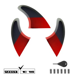 FGM Dual Tab II Medium Fiberglass Surfboard Fins - Thruster/Tri Set (3 Fins) with Key & Screws for Longboard & Shortboard Red - Includes Installation Tools and Storage Bag