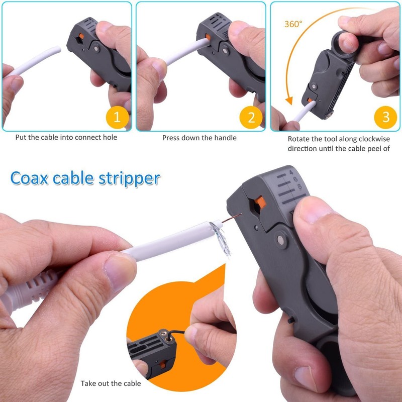 Coax Cable Crimper Kit Coaxial Cable Compression Stripper Tool with
