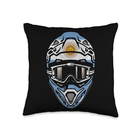 Motocross Dirt Bike BMX Rider Helmet Graphic Motocross Helmet with Flag of Argentina Throw Pillow, 16x16, Multicolor