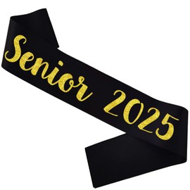 HUBEISIYU Senior 2025 Sash, Gold Glitter Letter Senior Sash 2025 Graduation Sash Finally Graduated Cheerleader Party Decorations, Black