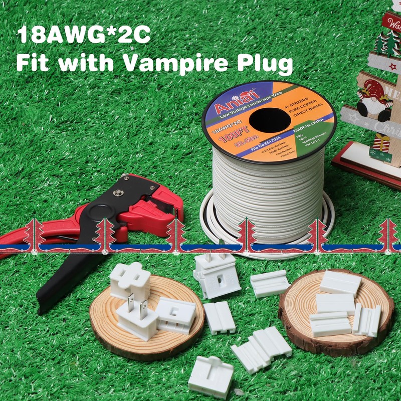 Aniai 18/2 SPT-2 Wire 100FT with 6PCS Vampire Plugs -
