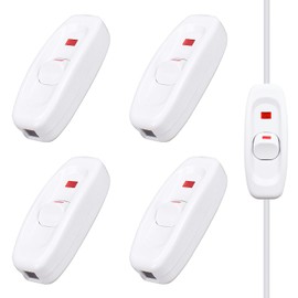 Set of 4 Lamp Switch Intermediate Switch Cable Switch with LED Indicator Light 250 V 10 A Cord Switch for Desk Lamp Bed Lamp Table Lamp Small Appliances (White)