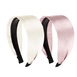 KEUKORZ Wide Headbands for Women - 2Pcs Silk Pink and White Hairbands with Inner Teeth Non-slip - Fashion Wide Hair Accessories for Makeup Washing Face(2 Colors)