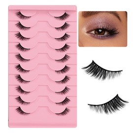 TORMEN False Eyelashes,10 Pairs of Half False Eyelashes,3D Eyelash Handmade False Eyelash Set,Half False Eyelash Transparent Cat Eye Natural Short Eyelash Mink False Eyelash (Half Eyelashes style C)