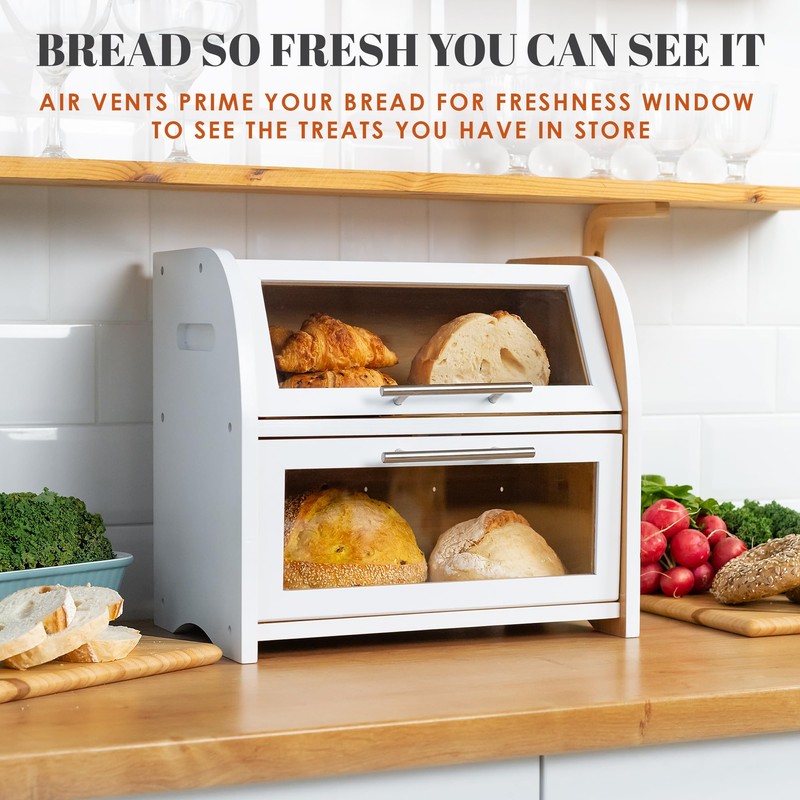 Arise Stylish Bamboo Bread Box for Kitchen Countertop, Extra Large