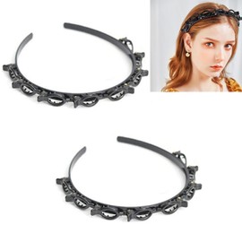 XINYUICEAN Diadema con Pinzas, 2 Diadema Tejida Hueca con Clips, Diademas Mujer con Horquilla Horquilla de Peluquería Horquillas de Doble Flequillo con Clips Tejidos Cintas Pelo (Negro, 2 Pieza)