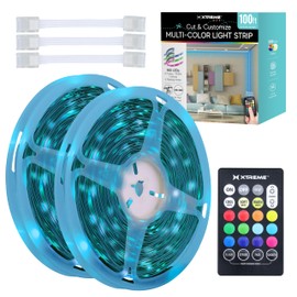 Xtreme Multicolored LED Strip Lights with Remote, 100 Foot RGBW Lights Strip with Adhesive Backing, Cut & Reconnect, Dimmable, 15 Colors, 900 LED Lights, 4 Modes Including Strobe, Flash, Fade & Smooth