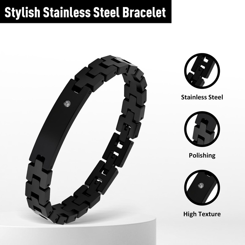 Feifuli Men's Stainless Steel Bracelet 7.4-8.8 Inches Solid Thick Chain