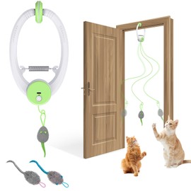 Bolpetizo Cat Toy Interactive for Indoor Cats, Smart USB Rechargeable Door Hanging Automatic Retractable Kitten Toys, Teaser Electronic USB Self Play Feather Cat String Toy Attached with 3 Catnip Mice