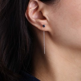 TseenYi CZ Crystal Threader Earrings Silver Bar Chain Threader Earrings Black CZ Rhinestone Cut Earrings Long Chain Tassel Drop Earrings Jewellery for Women and Girls, Zinc