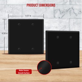 ENERLITES Double Blank Device Metal Wall Plate, Corrosion Resistant, Standard Size 2-Gang 4.50" x 4.57", Powder Coated Stamped Steel, 7702-BM, Black Matte