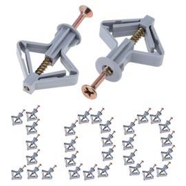 CLAHJQX 100 Pcs Hollow Wall Anchors for Drywall M8 x 50 Gray Nylon Plastic Butterfly Anchor Kit for Curtain, Plasterboard Walls with 100 Pcs Screws, Expansion Tube Rubber Plug