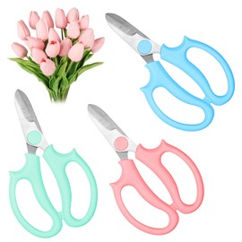 3 Pcs Garden Flower Scissors, Pink Floral Shears Professional Floral Scissors with Comfortable Grip Handle, Premium Garden Clippers for Flower Arrangement Picking Cutting(Pink,Green,Blue)