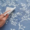 LIBERECOO Vinyl Tablecloth with Flannel Backing –Indigo Botanical Charm, Waterproof,