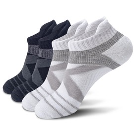 KC-TAHO Calcetines de compresión al tobillo, 4 pares para hombres y mujeres, 16-23 mmHg, con soporte acolchado de algodón para tendinitis de Aquiles, BLACK*2+WHITE*2, Large