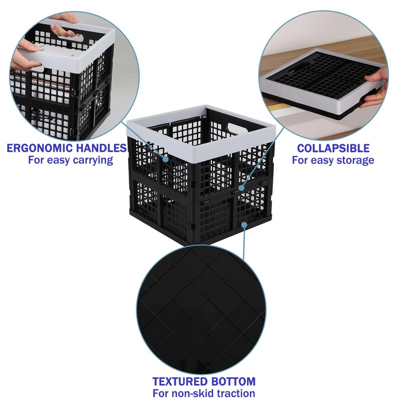 Afromy 18 L Plastic Square Collapsible Crates, Set of 3