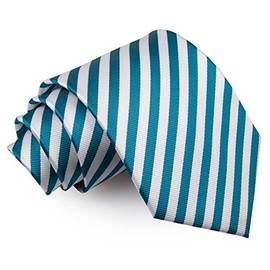 DQT Thin Stripe Fashion Casual Business Party Work Classic Neck Tie for Men in White and Teal