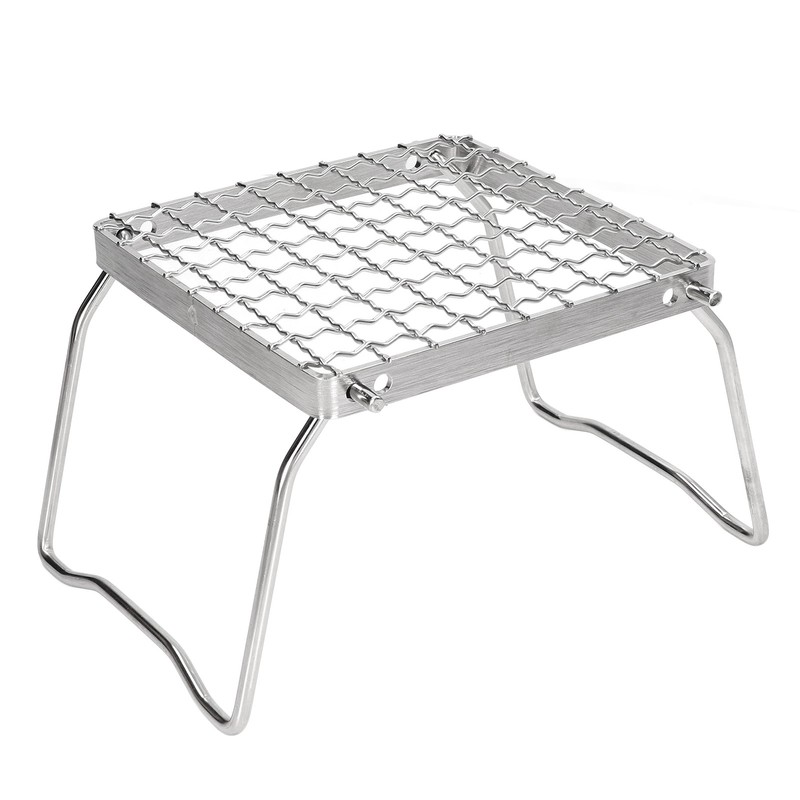 Portable Campfire Grill Silver Mini Folding Grill Rack Stainless Steel