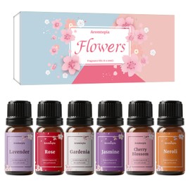 Floral Fragrance Oils, Aromtopia Flowers Essential Oils for Diffusers for Home, 6x10ml, Fragrance Oil for Candle Soap Making, Lavender, Rose, Gardenia, Cherry Blossom, Jasmine, Neroli