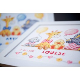 Vervaco Birth Record Animal Cheer Counted X Stitch Kit, Multi-Colour