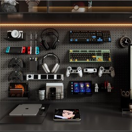 HUHOLE Pegboard Drill Holder, Peg Board Utility Hooks, 10 Pack Heavy Duty Peg Board Tool Holder for Power Tools, Drill, Hammer, Cord, Fit for 1/4" Pegboard