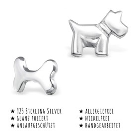 Monkimau Girl's Earrings Dog Stud Earrings Made of 925 Sterling Silver Real Silver with Bone, Sterling Silver, silver