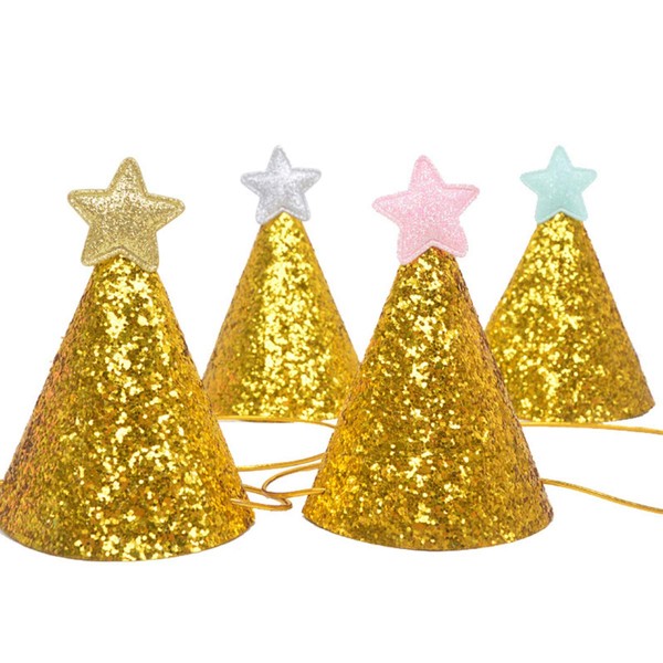 Halloluck 4 Pcs Glitter Cone Golden Cloth Party Hats Birthday Hats for Kids and Adults Party Decorations