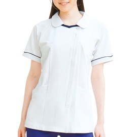 Folk 2013CR Women's Lab Coat Tunic Nurse Medical, multicolor (white / navy)