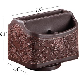 Arniche PU Leather Remote Control Organizer with 360° Spinning Design,Desk Organizer for TV Remote,Phone,Pen,Glasse,Mail,Tablet,Calculator,Controller-Home & Office Storage Caddy (Antique Brown) ﻿