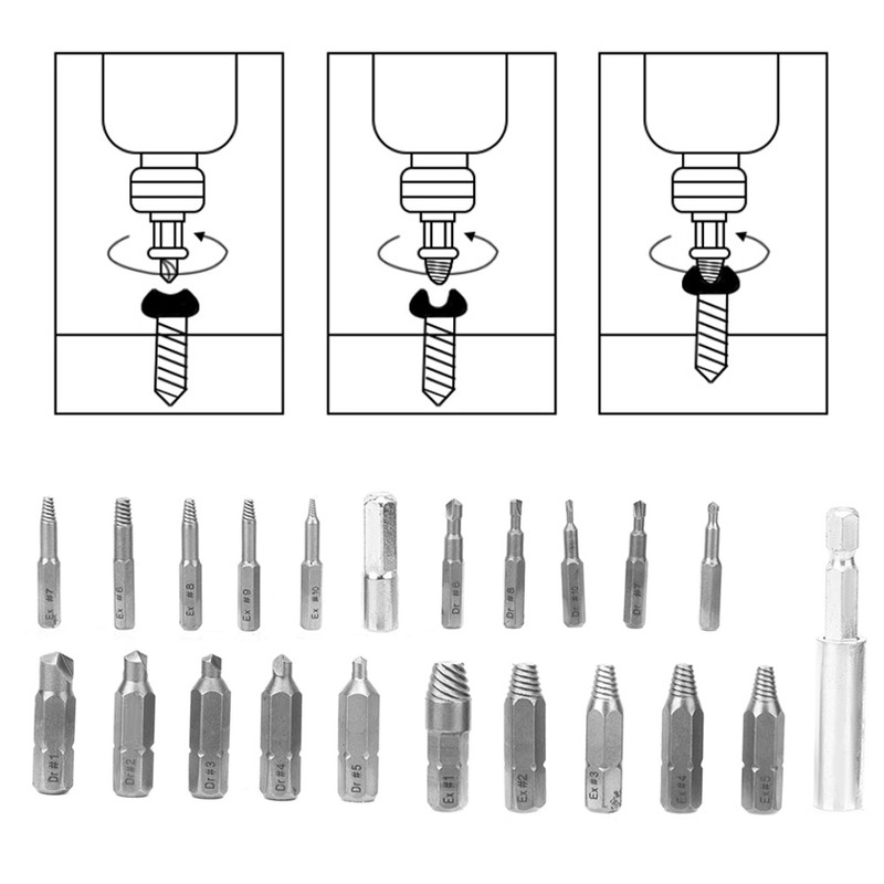 22PCs Screw Extractor Left Hand Thread Tool Set Durable Hardware