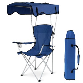 KOCASO Folding Chair for Outside Camping Chair Foldable Canopy Chair with Shade Sun Protection Camping Recliner a Carry Bag with Cup Holder for Fishing/Beach/Poolside/Travel