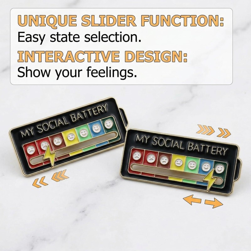 Hinbkenla Social Battery Slider Pin 8PCS 5 Colors