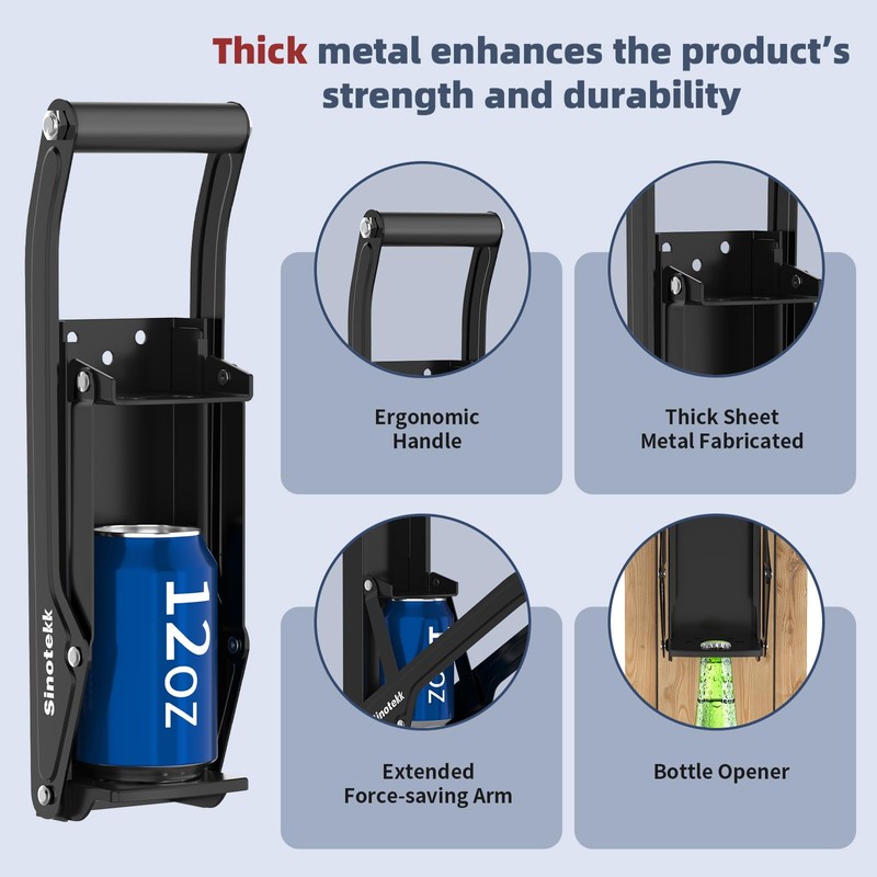 Sinotekk 16 oz Can Crusher Wall Mounted | Heavy-Duty Thickened