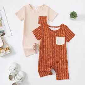 CVXV 2-Pack Short Sleeve Bodysuits One-Piece Organic Cotton For Infant Baby Boys,Girls,Unisex,Brown,6-9 Months