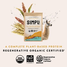 SIMPLi Regenerative Organic Certified Tri-Color Quinoa, Ancient Grain, Complete Plant-Based Protein, Naturally Gluten-Free, Organic Quinoa, 12 oz