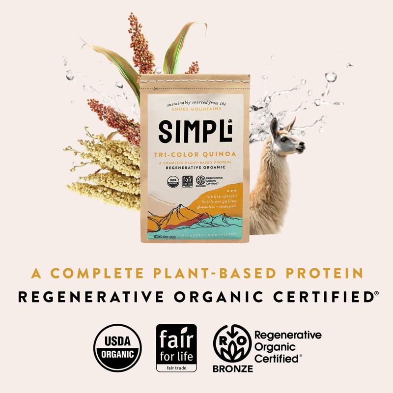 SIMPLi Regenerative Organic Certified Tri-Color Quinoa, Ancient Grain, Complete Plant-Based