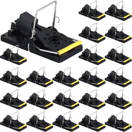 Qualirey 24 Pcs Mouse Traps Plastic Mice Trap House Indoor Rat Trap Quick Effective Safe Mouse Traps for Warehouse Garden Kitchen 3.86 x 1.81 x 2.17 Inch (Black,Yellow)