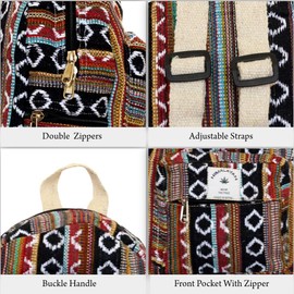 ECOBAWA Hemp Mini Backpack for women coin purse and case Mini Bag with Adjustable Shoulder Straps Big Main Compartment Zipper Closure (Brown)