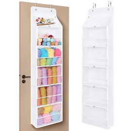 Univivi Hanging Yarn Storage Organizer with 6 Zipper Closure Compartments, Large Capacity Knitting Organizer Storage, Over the Door Hanging Yarn Holder for Knitting Needles, Crochet Hooks(Clear White)
