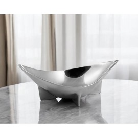 Homeroots 12" Silver Aluminum Oval Centerpiece Bowl