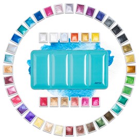 ARTSY Metallic Watercolor Paint Set – 48 Glitter Colors in A Metal Case with Palette Perfect for Artists, Hobbyists, Students, Beginners