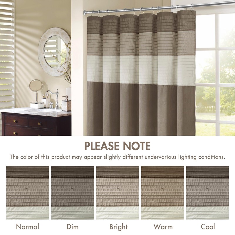 Madison Park Amherst Bathroom Shower Curtain Faux Silk Pieced Striped