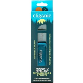 Cliganic Mosquito Repellent Pack (1 Clip + 2 Refill Pellets) - Natural DEET-Free, Essential Oil Infused