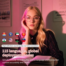 GenXenon AI Smart Glasses with Real-Time Translation, Wireless Bluetooth 5.3, Smart Simultaneous Interpretation for 160+ Languages, Open-Ear Design,Clear Frame Blue Light Glasses for Woman Travel,Work