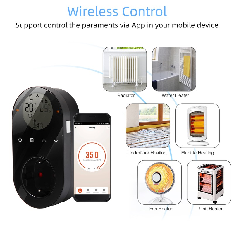WiFi Digital Thermostat Outlet Plug 16A Outlet Tuya App Voice