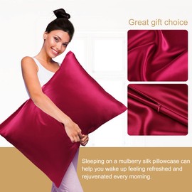 sourcing map Silk Pillowcase 19 Momme Mulberry Silk Pillowcase with Zip Pillowcase Burgundy 51 x 66 cm