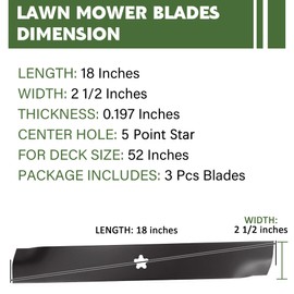 Autsurles High Lift Blades for Husqvarna Dixon 52 inch Deck MZT 539112079 510417801 539117911 10782 3 Pack