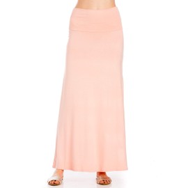 Azules Maxi Skirt for Women- Elegant Long Women's Skirts- Solid Color, Soft, Stretchy, Flowy Boho Rayon- Womens High Waist Fold Over for Any Occasion - Peach, X-Large