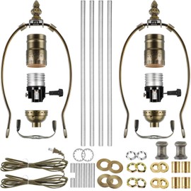 Mudder 2 Sets Silver Finish Make a Lamp Light Kit, Lamp Wiring with 8 Inch Harp and 3 Way Socket, Make a Amp Kit Complete for DIY Light Design or Repair(Brass)