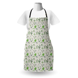 Ambesonne Jasmine Apron, Exotic Herbal Tea Concept Green Tea and Jasmine Leaves, Unisex Kitchen Bib Apron with Adjustable Neck for Cooking Baking Gardening, Lime Green Pale Sage Green Dark Teal